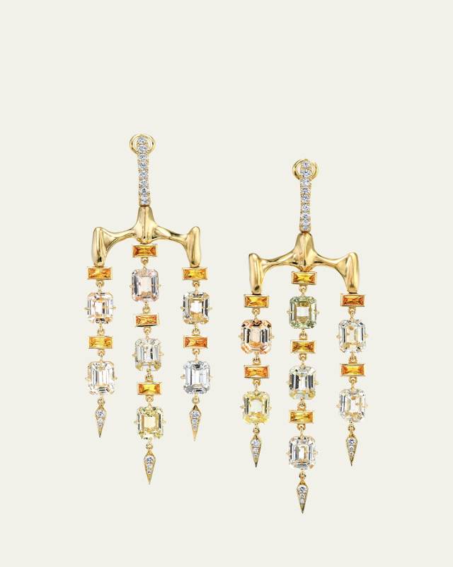 One-Of-A-Kind 18K Gold Chrona Chandelier Earrings with Multi-Color Sapphire and Diamonds